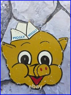 Vintage Piggly Wiggly Porcelain Sign General Food Market Grocery Store 10×10.5