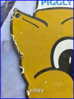 Vintage Piggly Wiggly Porcelain Sign General Food Market Grocery Store 10×10.5