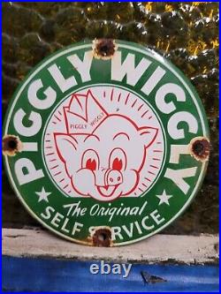 Vintage Piggly Wiggly Porcelain Sign Grocery Market General Store Self Service