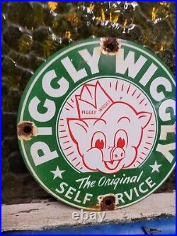 Vintage Piggly Wiggly Porcelain Sign Grocery Market General Store Self Service