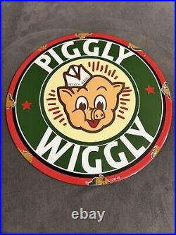 Vintage Piggly Wiggly Sign Grocery Store Gas Advertisin Porcelain Service Sign