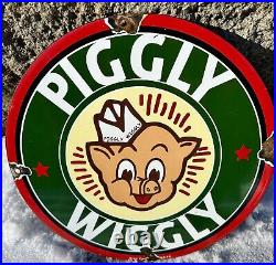 Vintage Piggly Wiggly Sign Grocery Store Gas Advertisin Porcelain Service Sign