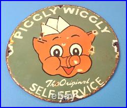 Vintage Piggly Wiggly Sign Grocery Store Gas Advertisin Porcelain Service Sign