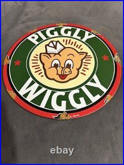 Vintage Piggly Wiggly Sign Grocery Store Gas Advertisin Porcelain Service Sign