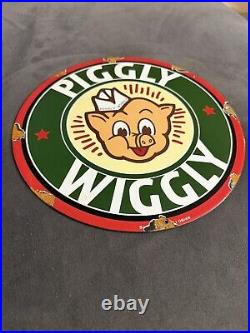 Vintage Piggly Wiggly Sign Grocery Store Gas Advertisin Porcelain Service Sign