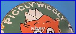 Vintage Piggly Wiggly Sign Grocery Store Gas Advertisin Porcelain Service Sign