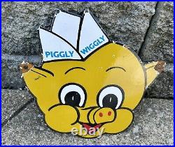 Vintage Piggly Wiggly Sign Grocery Store Gas Pump Porcelain Service Sign