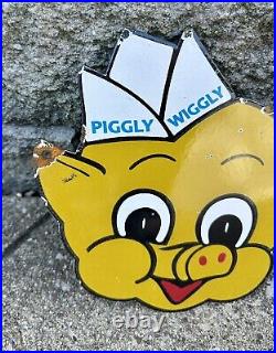 Vintage Piggly Wiggly Sign Grocery Store Gas Pump Porcelain Service Sign