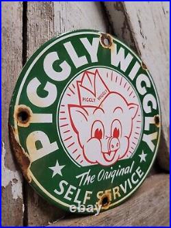 Vintage Piggly Wigglyporcelain Sign Grocery Market Store Oil Gas Station Food