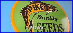Vintage Pike Quality Seeds Porcelain Gas Farm Implements Service Sales Pump Sign