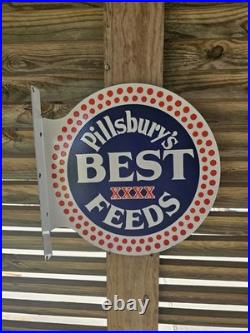 Vintage Pillsbury's Best Feeds Double-sided Flange Porcelain Sign 17×17
