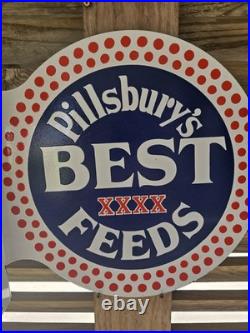 Vintage Pillsbury's Best Feeds Double-sided Flange Porcelain Sign 17×17