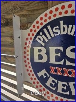 Vintage Pillsbury's Best Feeds Double-sided Flange Porcelain Sign 17×17