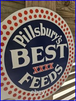 Vintage Pillsbury's Best Feeds Double-sided Flange Porcelain Sign 17×17