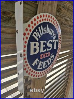 Vintage Pillsbury's Best Feeds Double-sided Flange Porcelain Sign 17×17