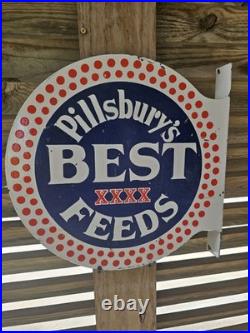 Vintage Pillsbury's Best Feeds Double-sided Flange Porcelain Sign 17×17