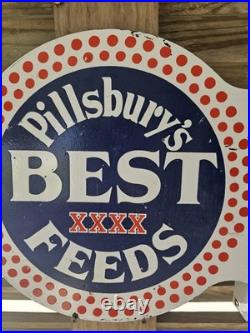 Vintage Pillsbury's Best Feeds Double-sided Flange Porcelain Sign 17×17