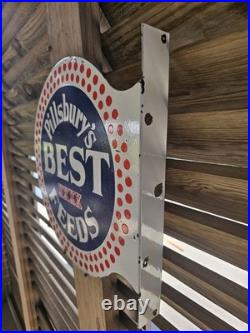 Vintage Pillsbury's Best Feeds Double-sided Flange Porcelain Sign 17×17