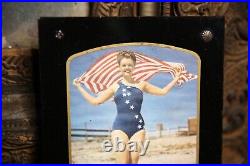 Vintage Pin Up girl Beach Bikini advertising Hardware Store Sign American Flag