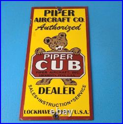 Vintage Piper Cub Sign Aviation Hangar Gas Pump Airplane Porcelain Sign