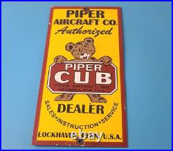 Vintage Piper Cub Sign Aviation Hangar Gas Pump Airplane Porcelain Sign