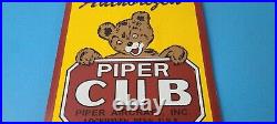 Vintage Piper Cub Sign Aviation Hangar Gas Pump Airplane Porcelain Sign