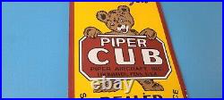 Vintage Piper Cub Sign Aviation Hangar Gas Pump Airplane Porcelain Sign