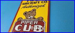 Vintage Piper Cub Sign Aviation Hangar Gas Pump Airplane Porcelain Sign