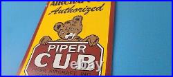 Vintage Piper Cub Sign Aviation Hangar Gas Pump Airplane Porcelain Sign