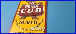 Vintage Piper Cub Sign Aviation Hangar Gas Pump Airplane Porcelain Sign