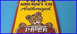 Vintage Piper Cub Sign Aviation Hangar Gas Pump Airplane Porcelain Sign