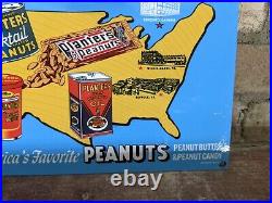 Vintage Planters Peanuts Snack Porcelain Advertising Heavy Metal Sign 12 X 8