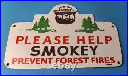 Vintage Please Help Porcelain Smokey Bear Service Prevention Service Pump Sign