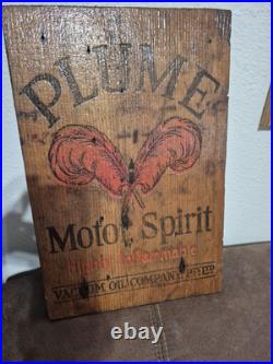 Vintage Plume Motor Spirit Vacuum Oil Company Wooden Sign