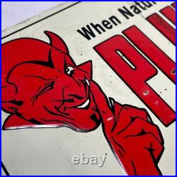 Vintage Pluto Water Devil Embossed Tin Sign 12x9 When Nature Won't Pluto Will