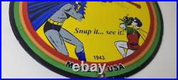 Vintage Polaroid Camera Sign Photos Superman Batman Gas Pump Porcelain Sign