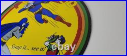 Vintage Polaroid Camera Sign Photos Superman Batman Gas Pump Porcelain Sign
