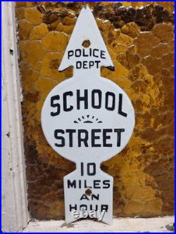 Vintage Police Department Porcelain Sign Old School Street Speed Zone Arrow Kid