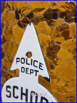 Vintage Police Department Porcelain Sign Old School Street Speed Zone Arrow Kid