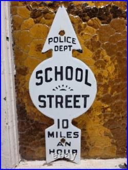 Vintage Police Department Porcelain Sign Old School Street Speed Zone Arrow Kid