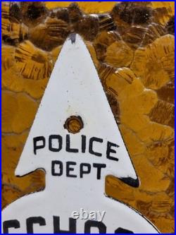 Vintage Police Department Porcelain Sign Old School Street Speed Zone Arrow Kid
