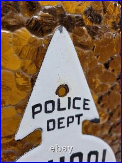 Vintage Police Department Porcelain Sign Old School Street Speed Zone Arrow Kid