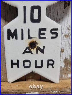 Vintage Police Department Porcelain Sign Old School Street Speed Zone Arrow Kid