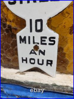 Vintage Police Department Porcelain Sign Old School Street Speed Zone Arrow Kid