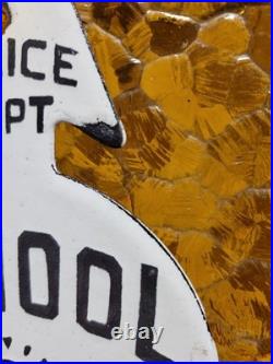 Vintage Police Department Porcelain Sign Old School Street Speed Zone Arrow Kid