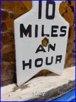 Vintage Police Department Porcelain Sign Old School Street Speed Zone Arrow Kid