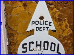 Vintage Police Department Porcelain Sign Old School Street Speed Zone Arrow Kid