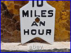Vintage Police Department Porcelain Sign Old School Street Speed Zone Arrow Kid