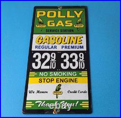 Vintage Polly Motor Oil Sign Porcelain Prices Service Gas Pump Plate Sign