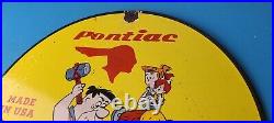 Vintage Pontiac Automobiles Sign Flintstones Cave Man Porcelain Gas Pump Sign